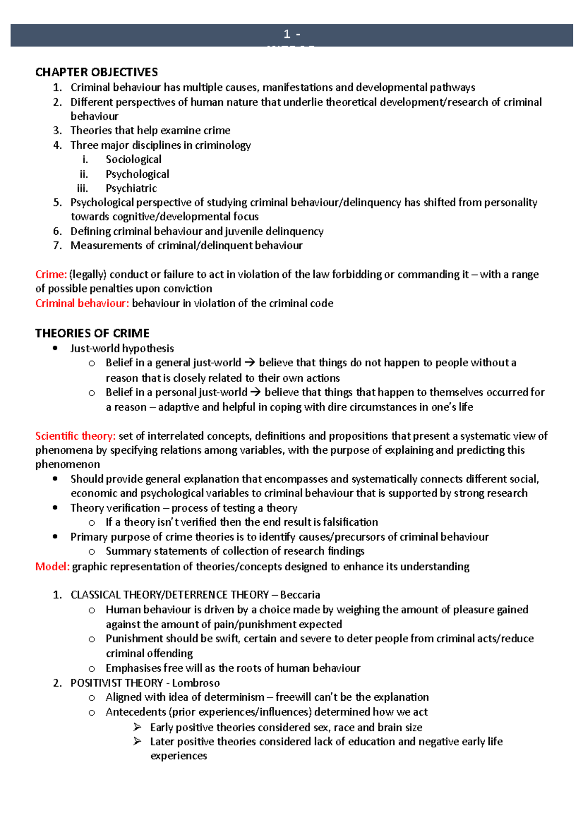 Chapter 1 (WK1) - 1 INTRODUCTION TO CRIMINAL BEHAVIOUR CHAPTER ...