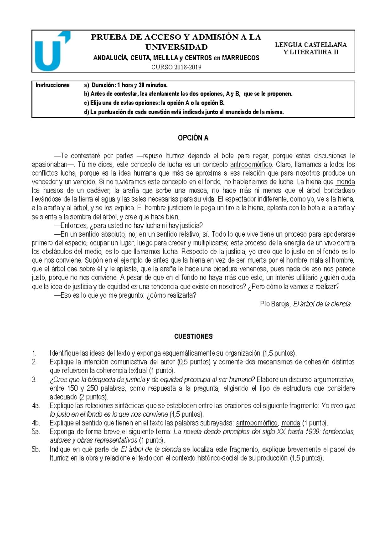 Ex†menes Lengua Castellana y Literatura II - A y B - PRUEBA DE ACCESO Y ...