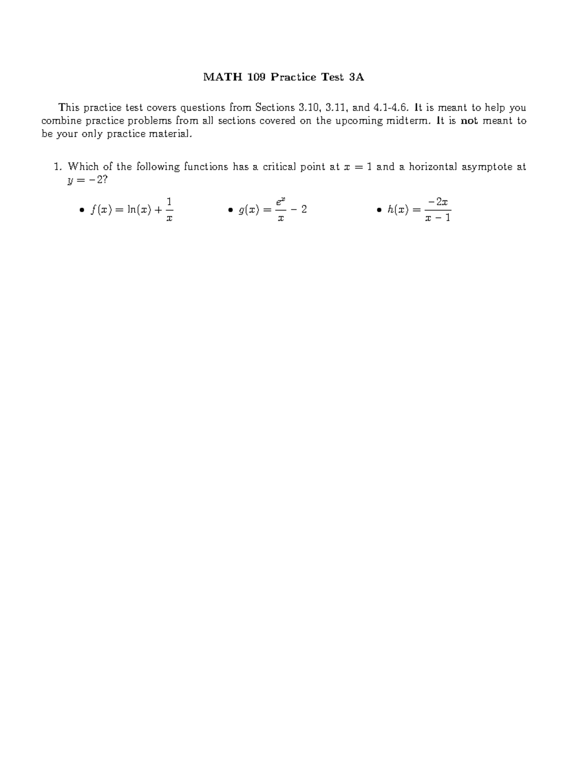 Math 109 Practice Midterm III - MATH 109 Practice Test 3A This practice ...
