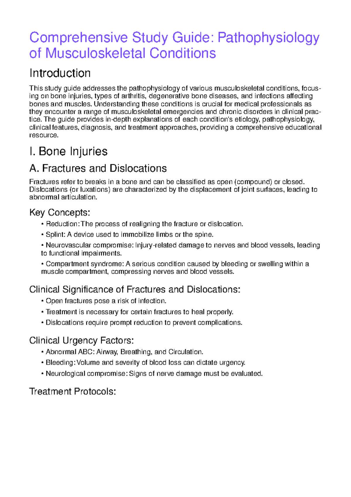 Pathophy - Muskoskeletal Conditions - Comprehensive Study Guide ...