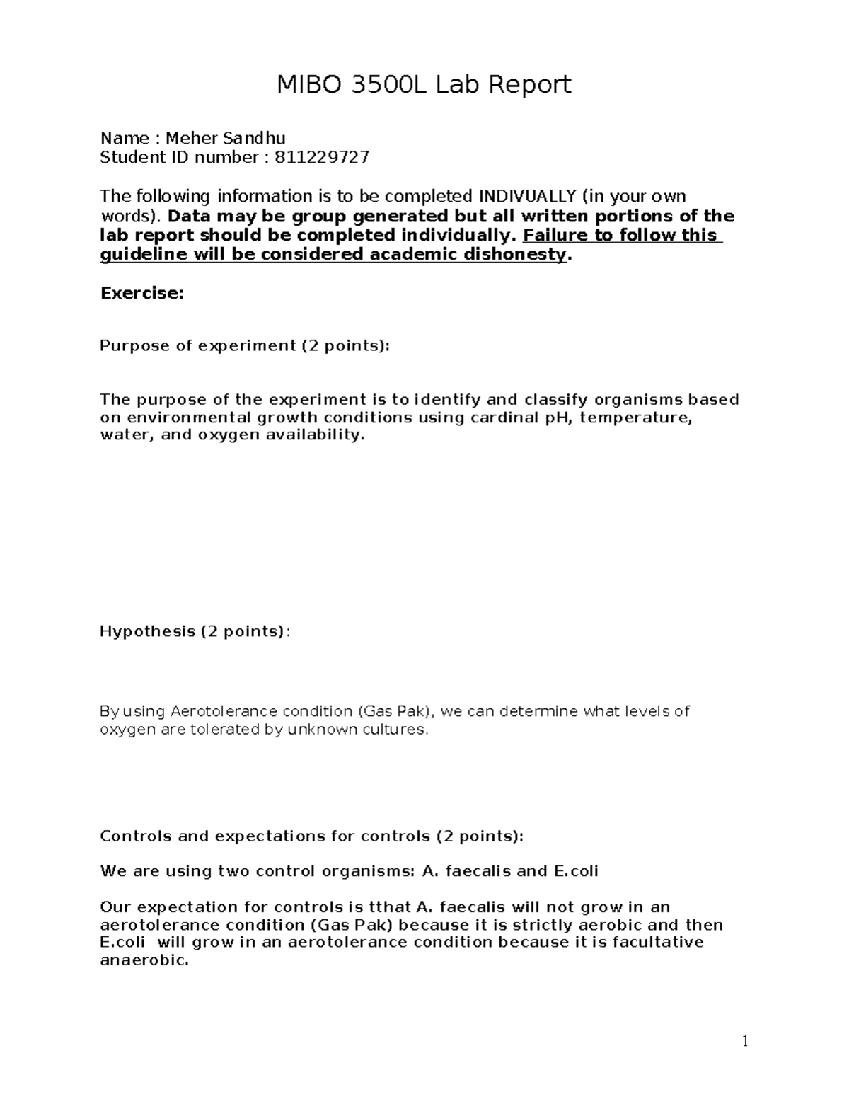 Labreport 3 - Lab 3 questions - MIBO 3500L Lab Report Name : Meher ...