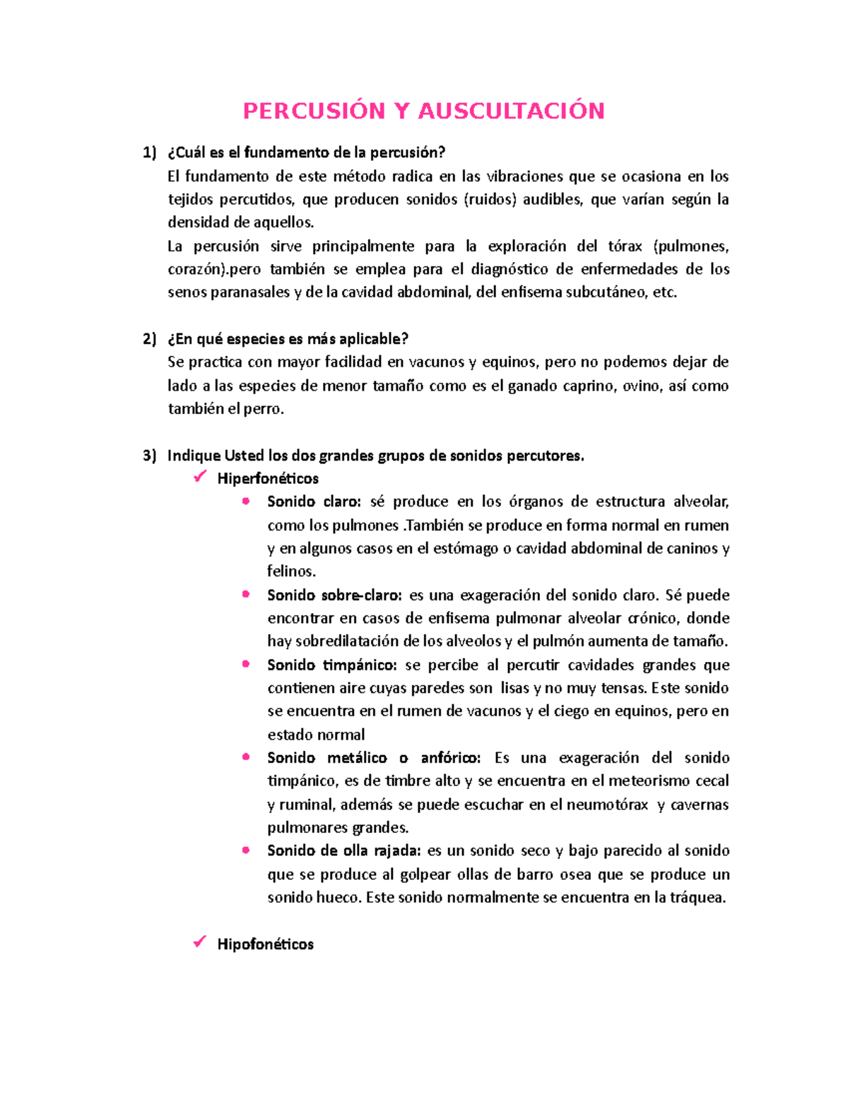 Percusion Y Ascultacion - Y 1) es el fundamento de la El fundamento de ...