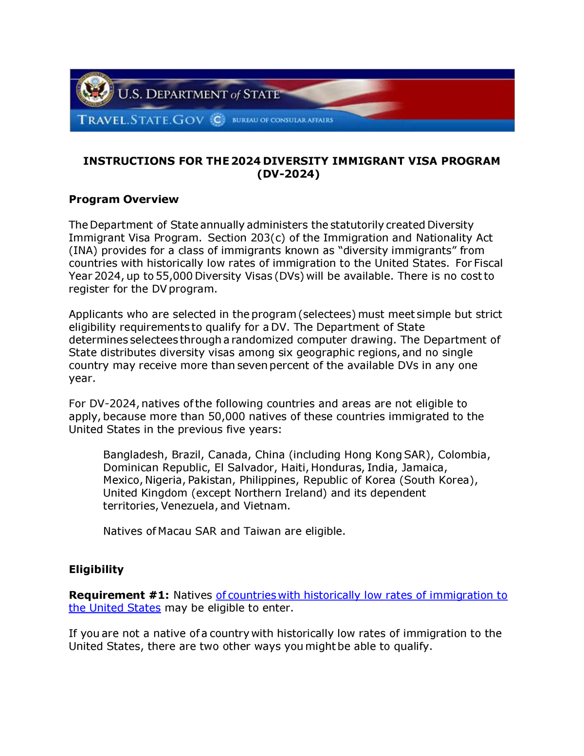 DV2024Instructions INSTRUCTIONS FOR THE 202 4 DIVERSITY IMMIGRANT
