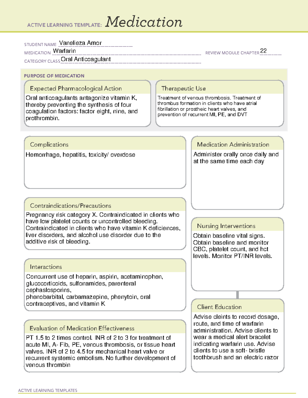 Med template hematologic - ACTIVE LEARNING TEMPLATES Medication STUDENT ...