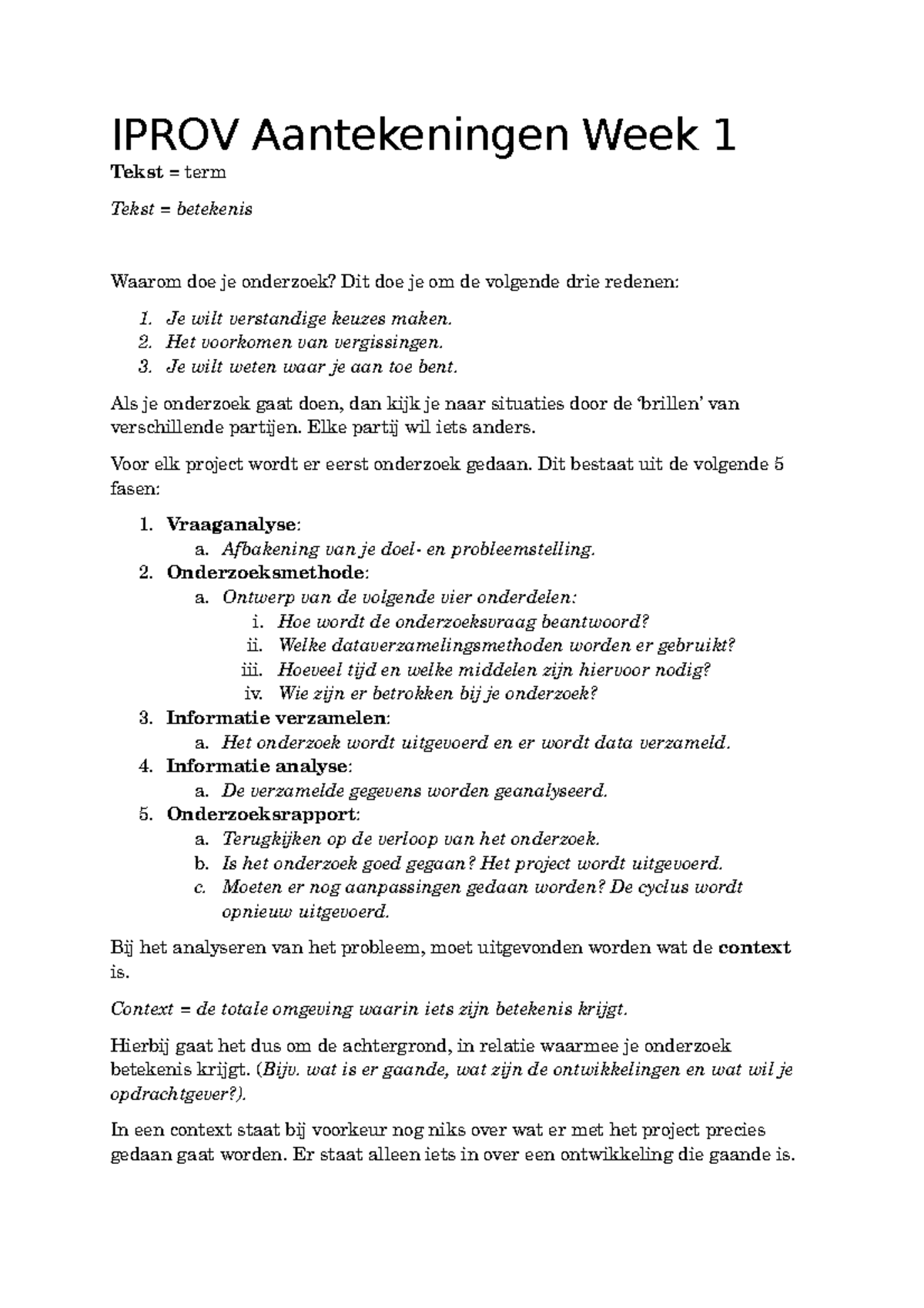 Iprov Samenvatting Week 1 - IPROV Aantekeningen Week 1 Tekst Term Tekst ...