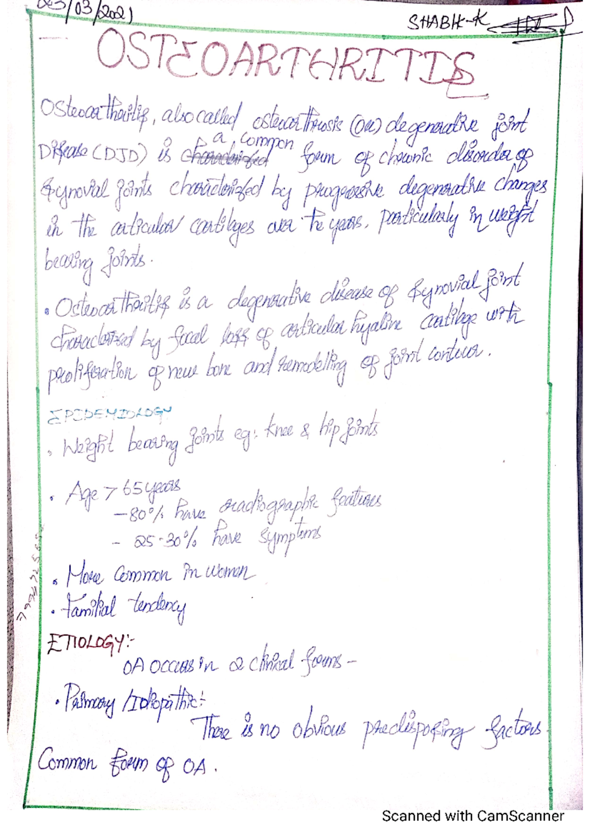 OSteoarthritis - These are lecture notes - Bachelor of medicine and ...