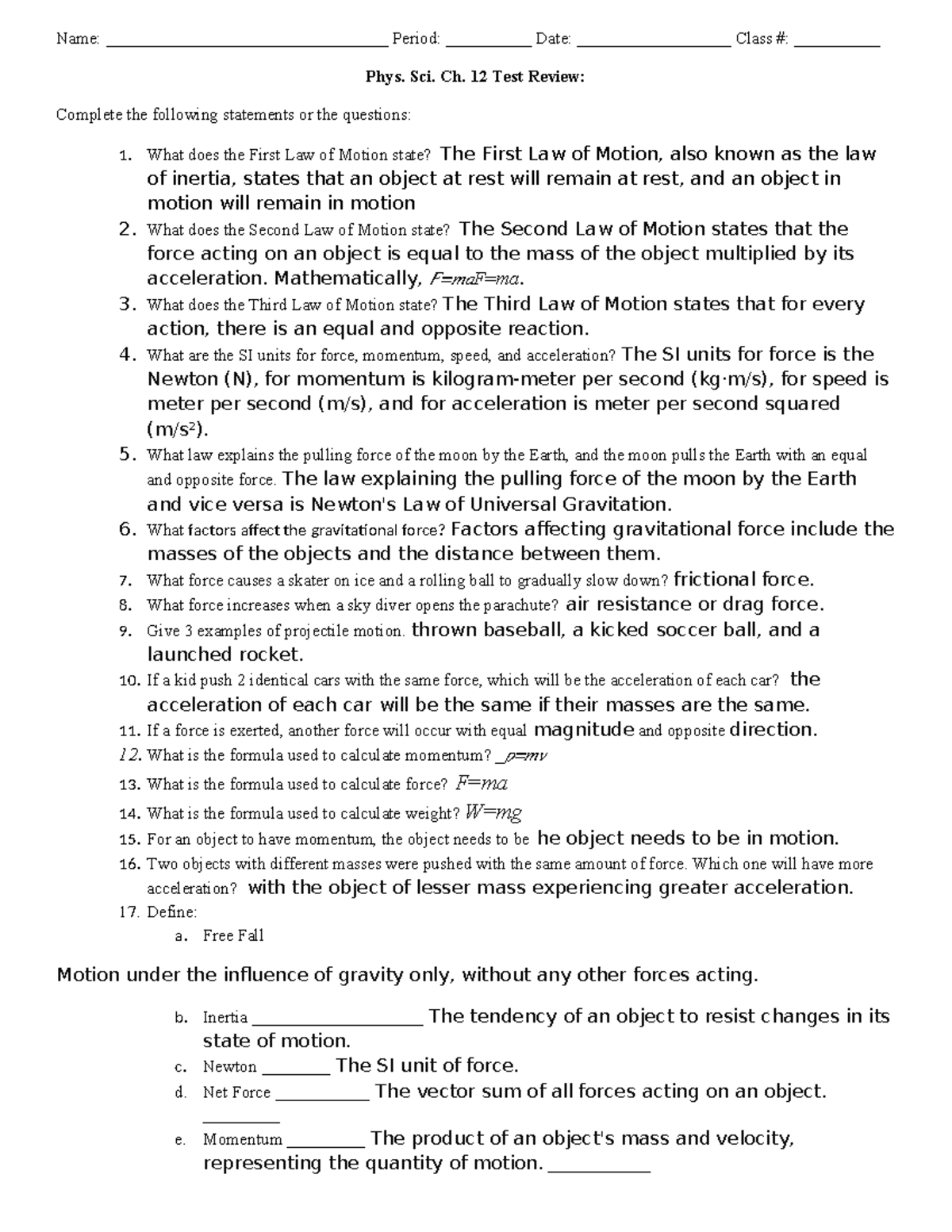 CHAPTER 12 REVIEW QUESTIONS PHYSICAL SCIENCE visual data 2