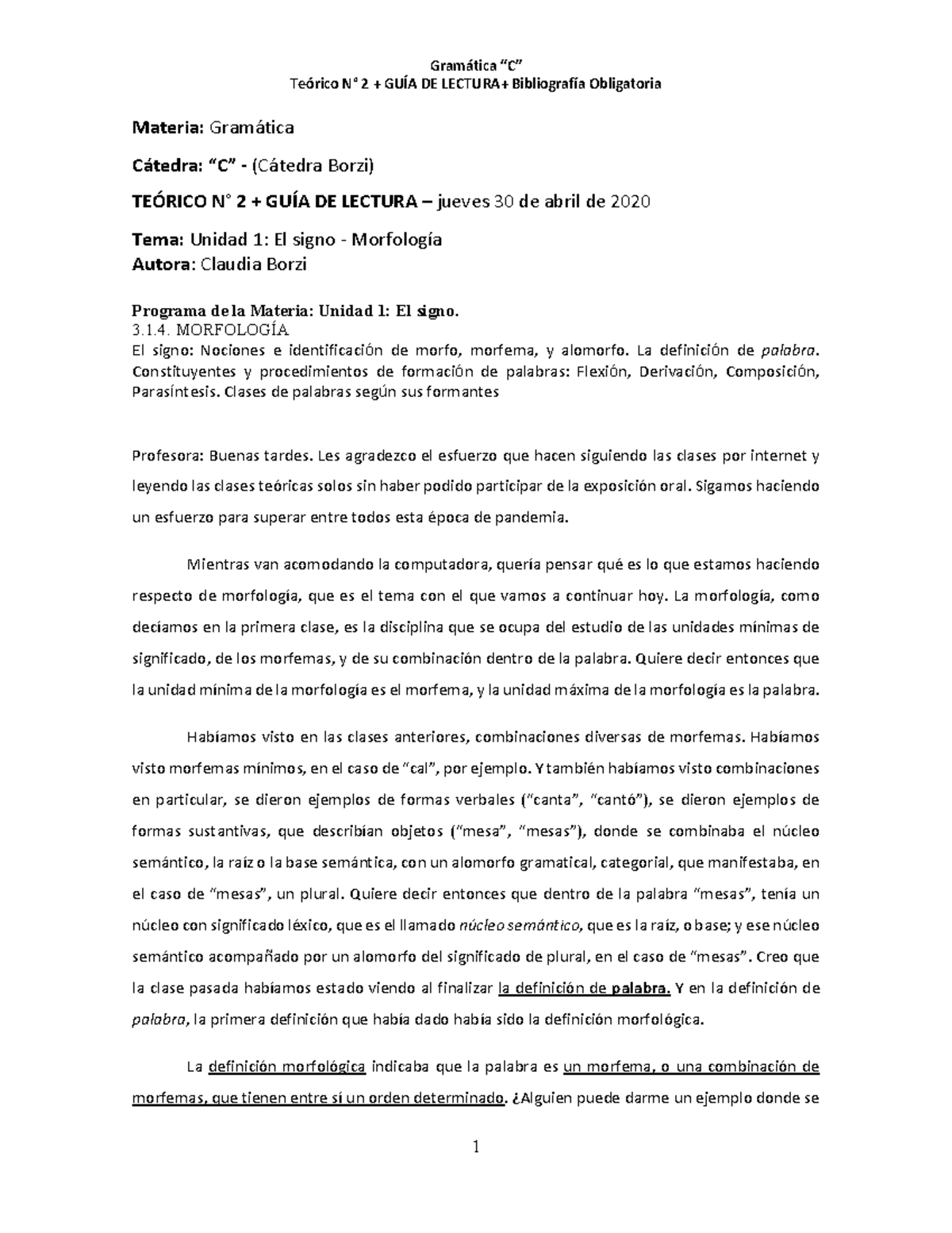 Teórico N ° 2 + Guía de Lectura - Teórico N° 2 + GUÍA DE LECTURA+ ...