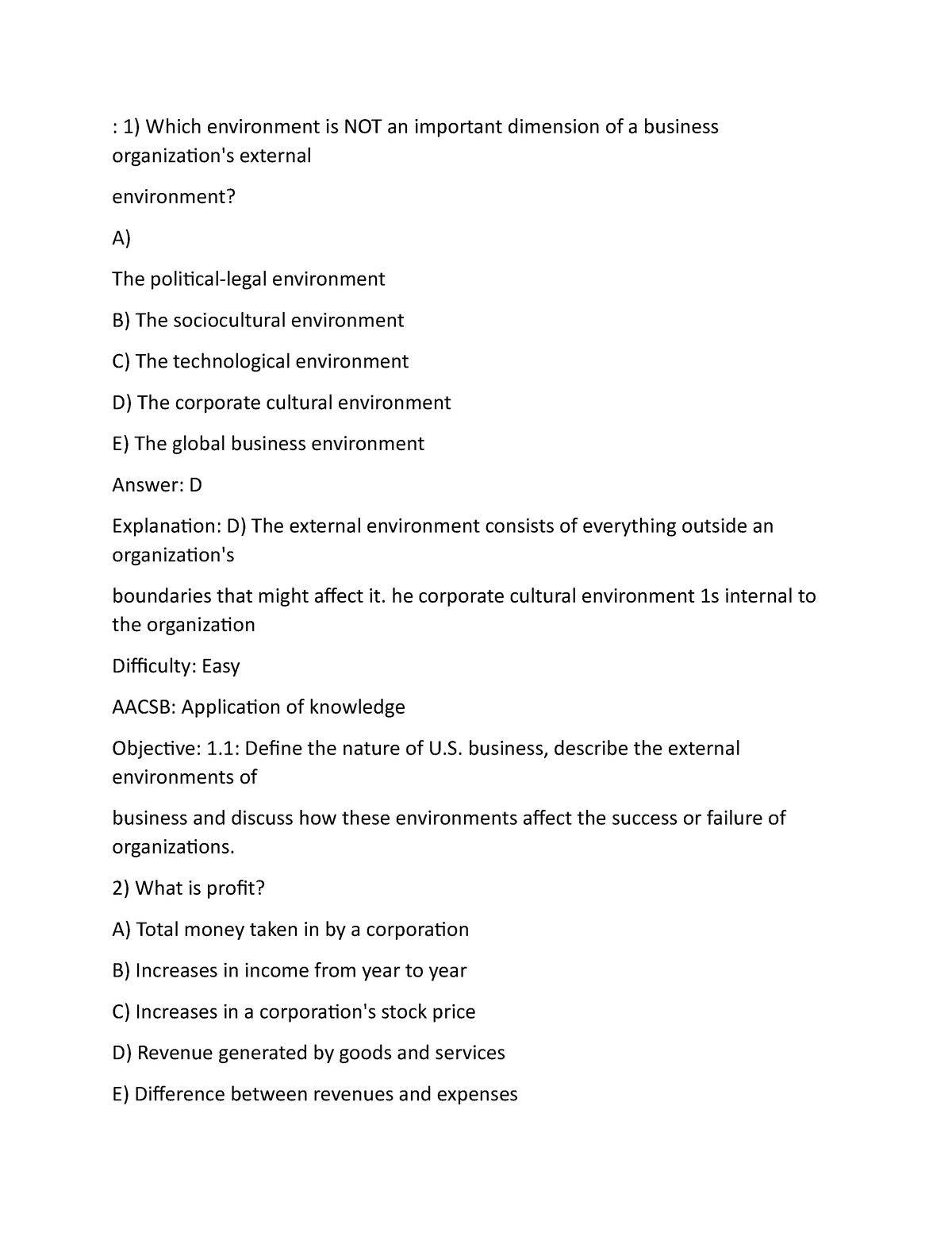 Management Ch.1 Answerss - : 1) Which Environment Is NOT An Important ...