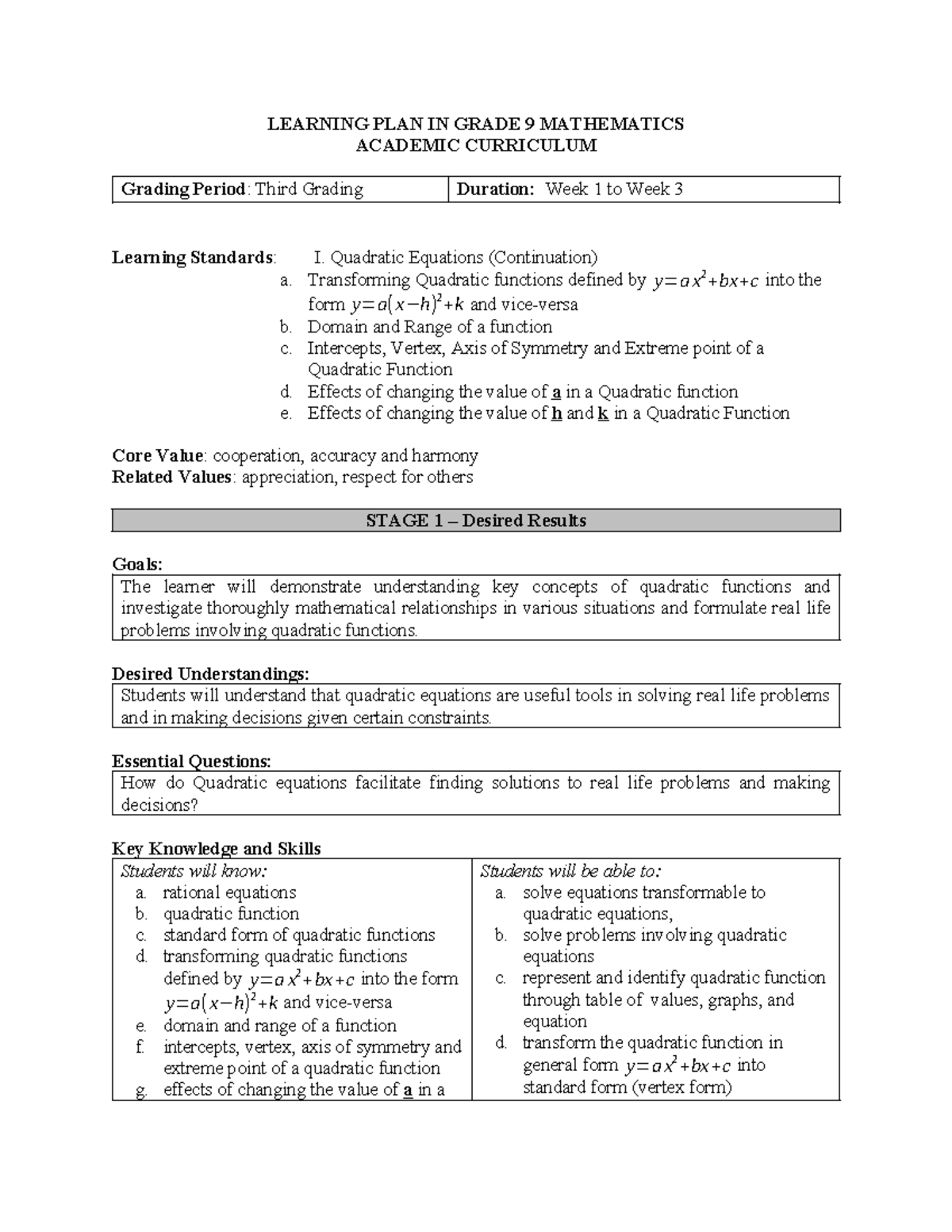 3RD LP 1-3 - Learning Plan - LEARNING PLAN IN GRADE 9 MATHEMATICS ...