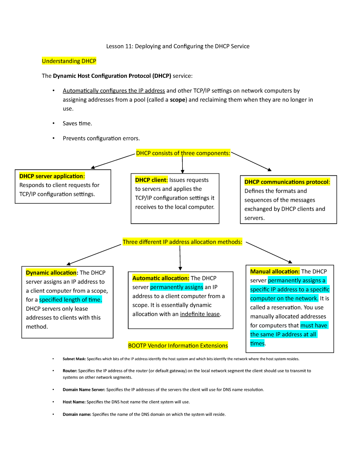 Lesson 3 Summary Lesson 11 Deploying And Configuring The DHCP