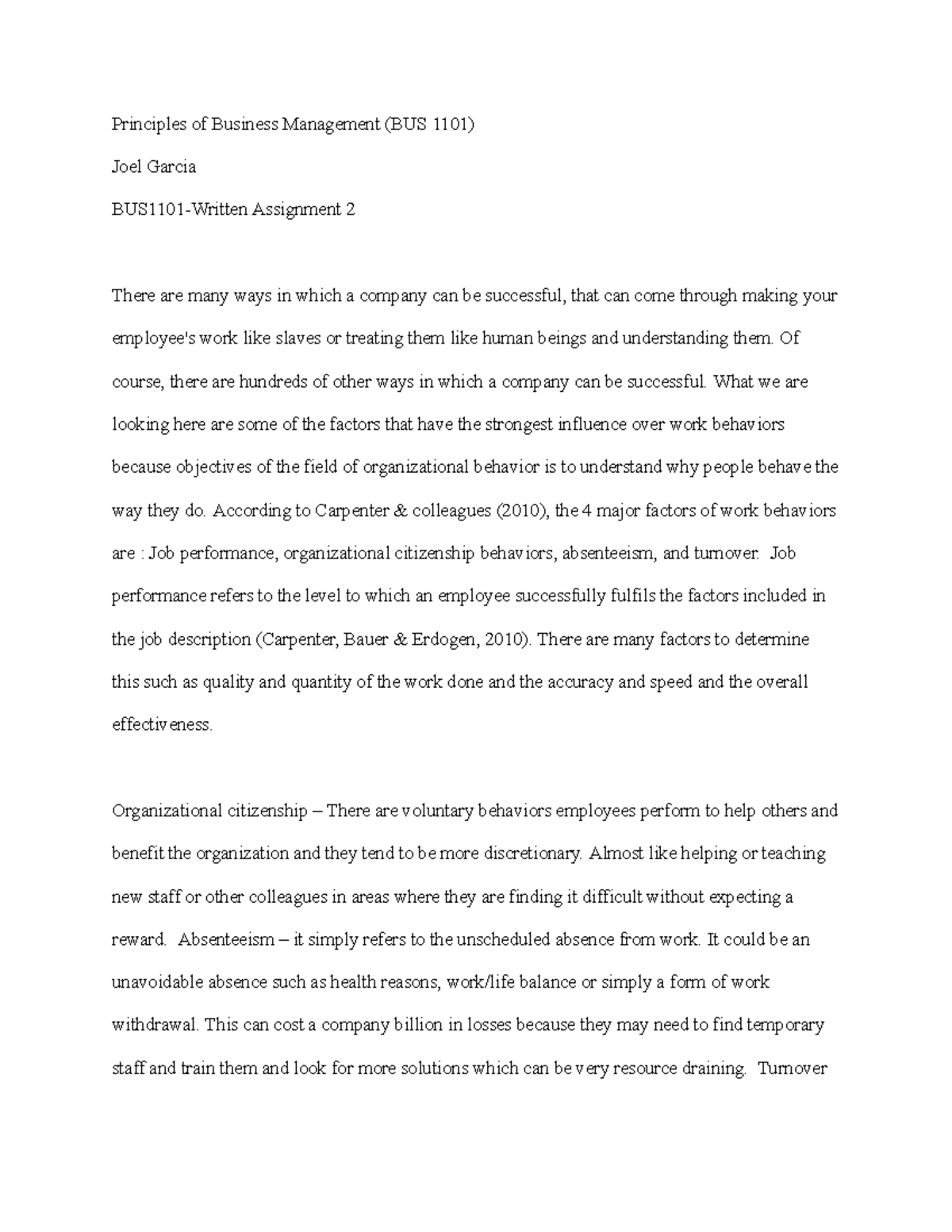 BUS 1101 WS :2 - WS 2 - Principles of Business Management (BUS 1101 ...