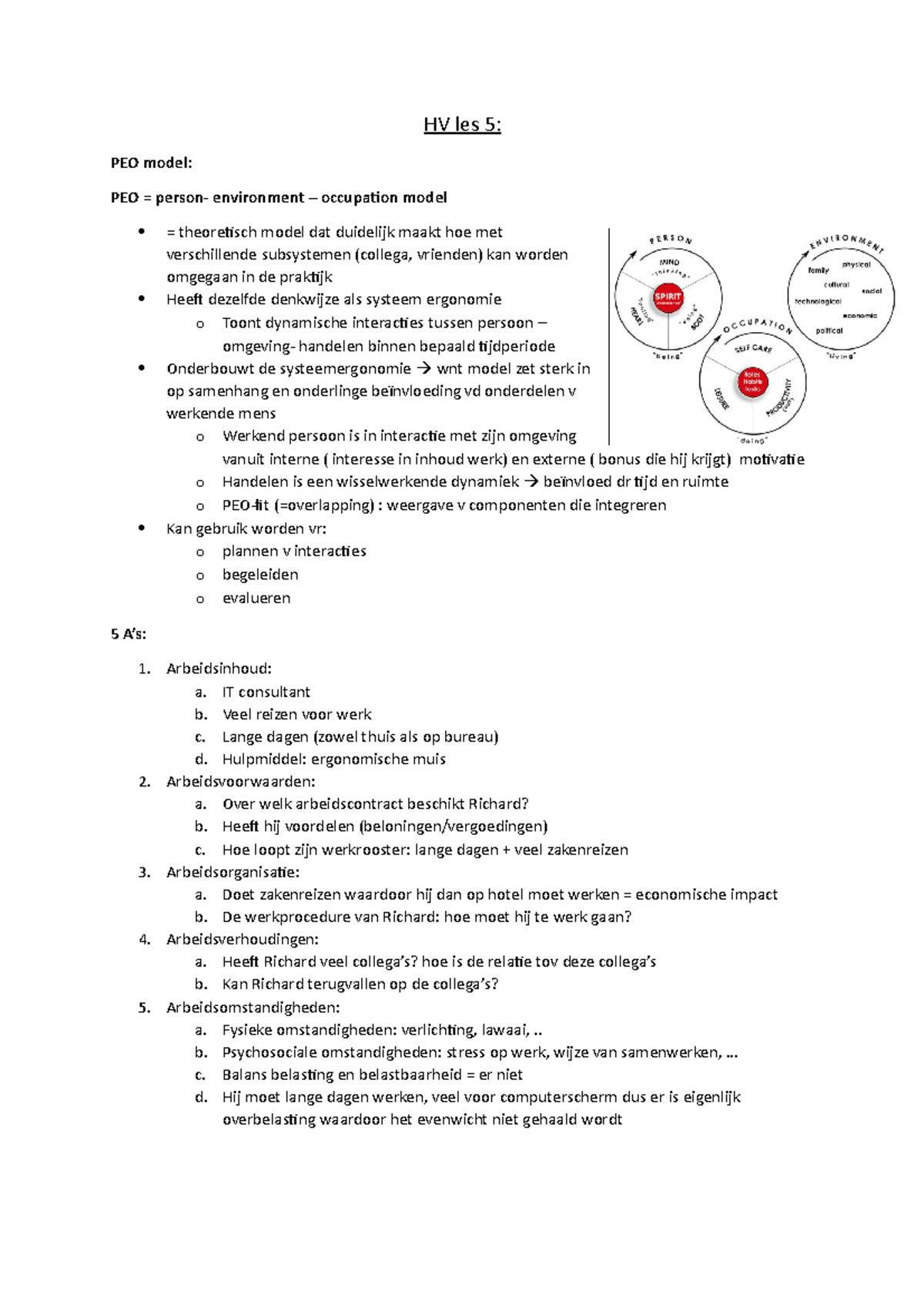 HV-les-5 - HV les 5: PEO model: PEO = person- environment – occupation ...