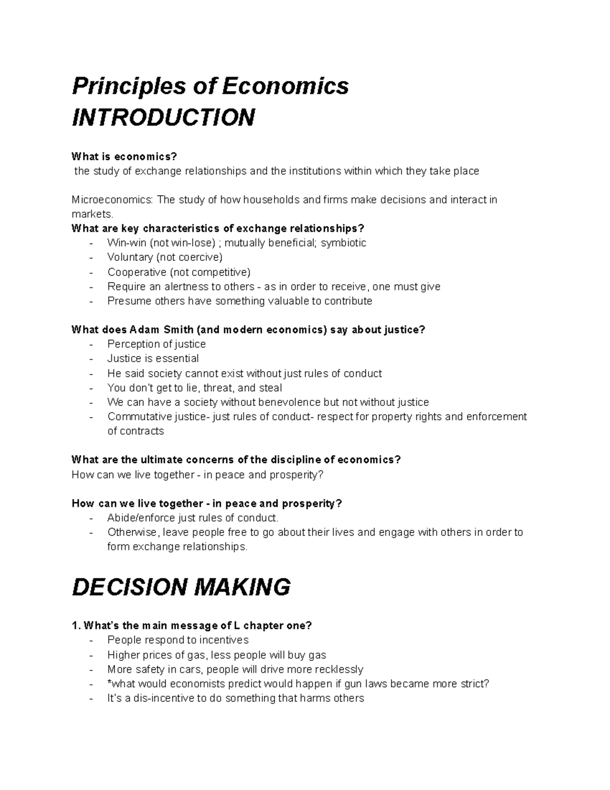Exam 1 study guide - Principles of Economics INTRODUCTION What is ...