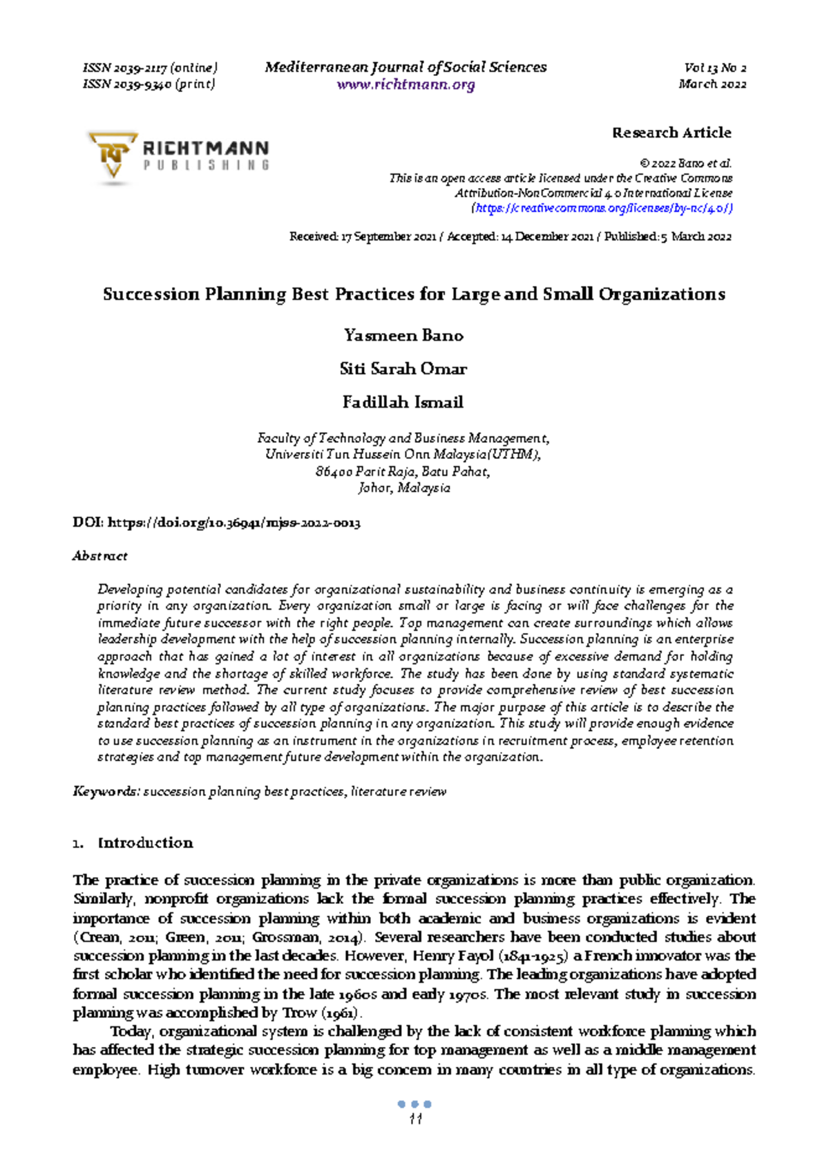 Succession Planning Best Practices for L ISSN 20399340 (print