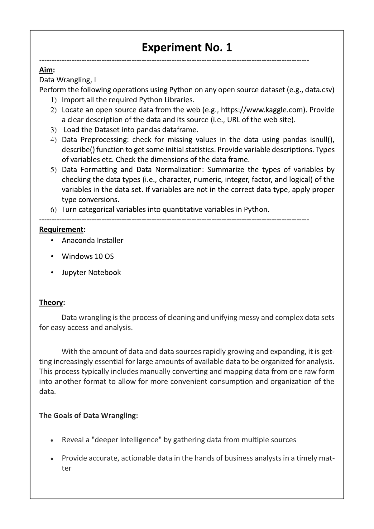 Dsbda Lab Manual - Experiment No. 1 - Aim: Data Wrangling, I Perform ...