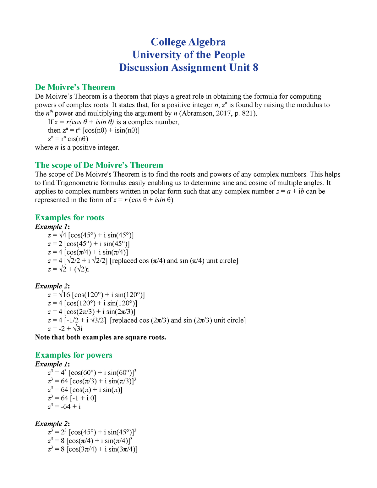 Discussion Post Unit 8 Selection Of My Best Coursework Math 11 Studocu