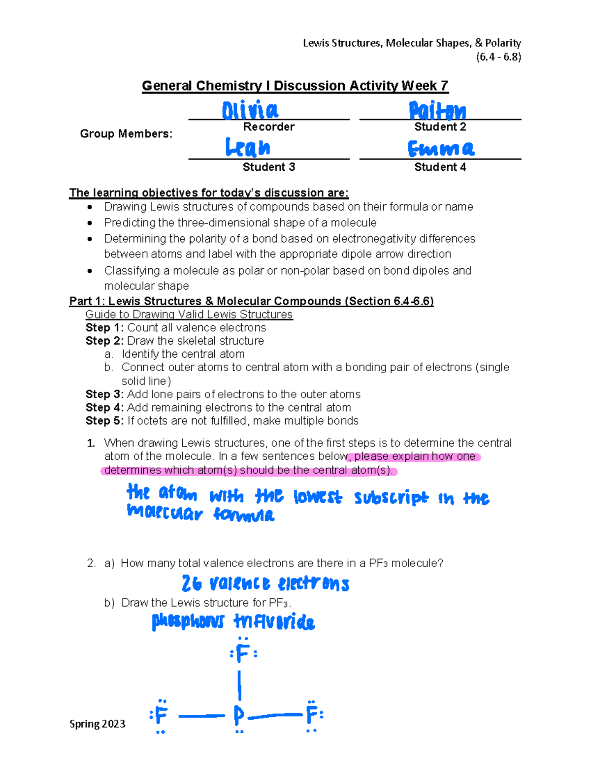 Discussion+Week+7 - Discussion notes led by TA - Lewis Structures ...