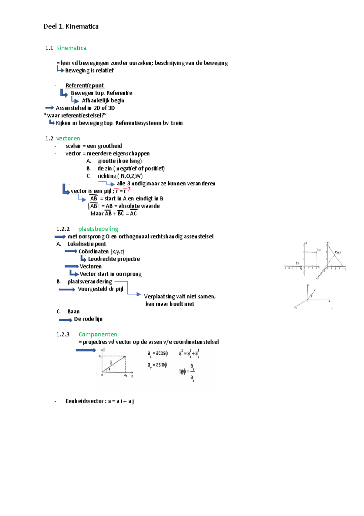 Fysica samenvatting niet volledig Deel 1. Kinematica 1 Kinematica = leer vd bewegingen
