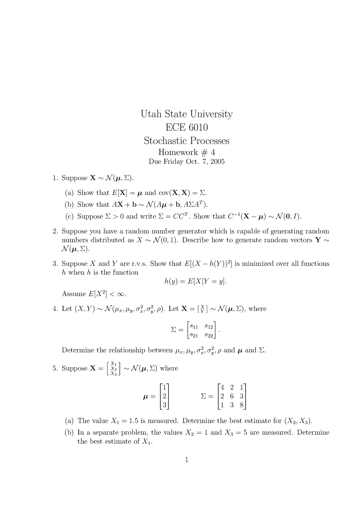 Homework 4 Spring 06 Usu Utah State University Ece 6010 Stochastic Studocu