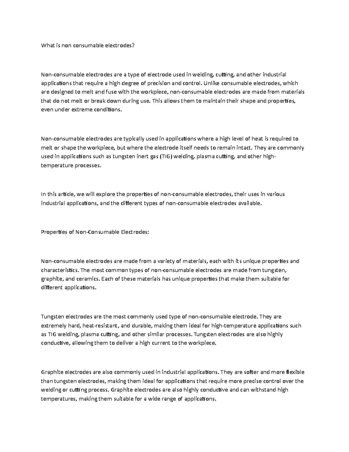 What is non consumable electrodes? What is non consumable electrodes