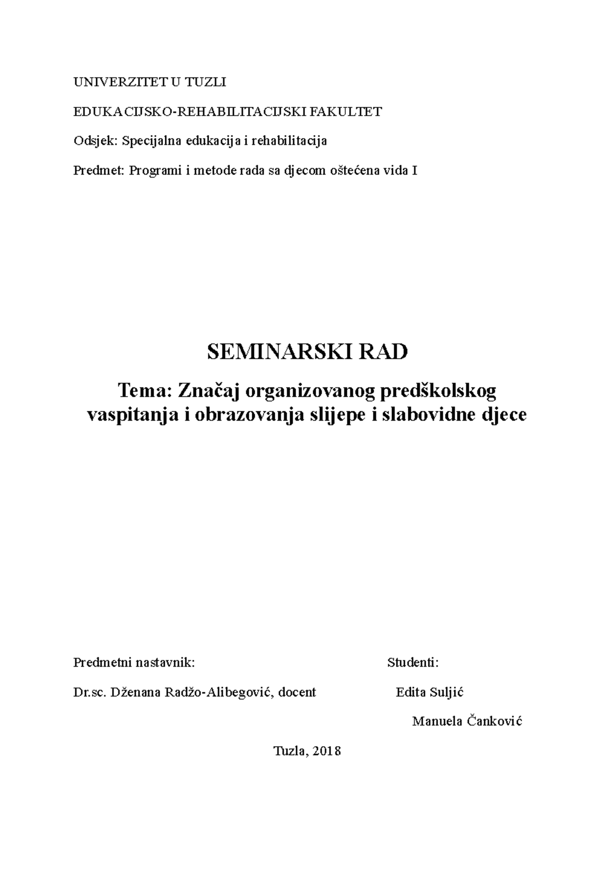 Seminarski RAD VID - Grade: B - UNIVERZITET U TUZLI EDUKACIJSKO ...