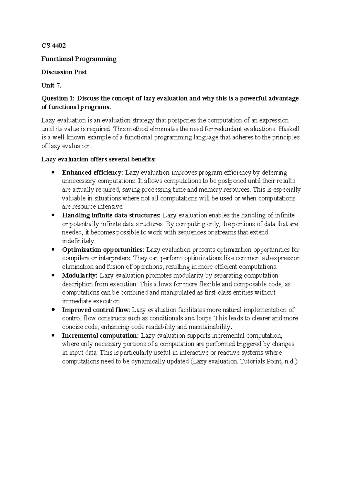 CS 4402 Discussion post Unit 7 - CS 4402 - UoPeople - Studocu