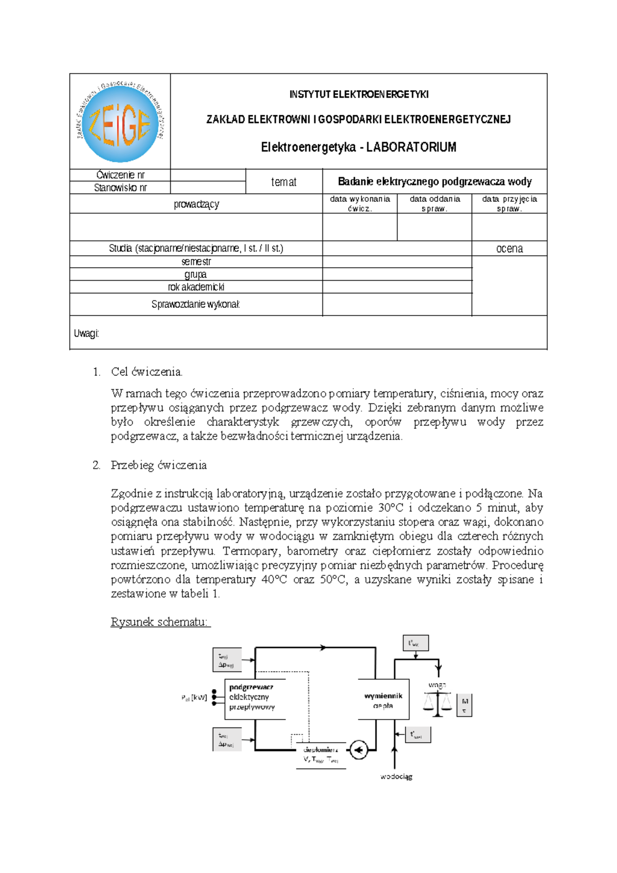 Badanie podgrzewacza wody - INSTYTUT ELEKTROENERGETYKI ZAKŁAD ...