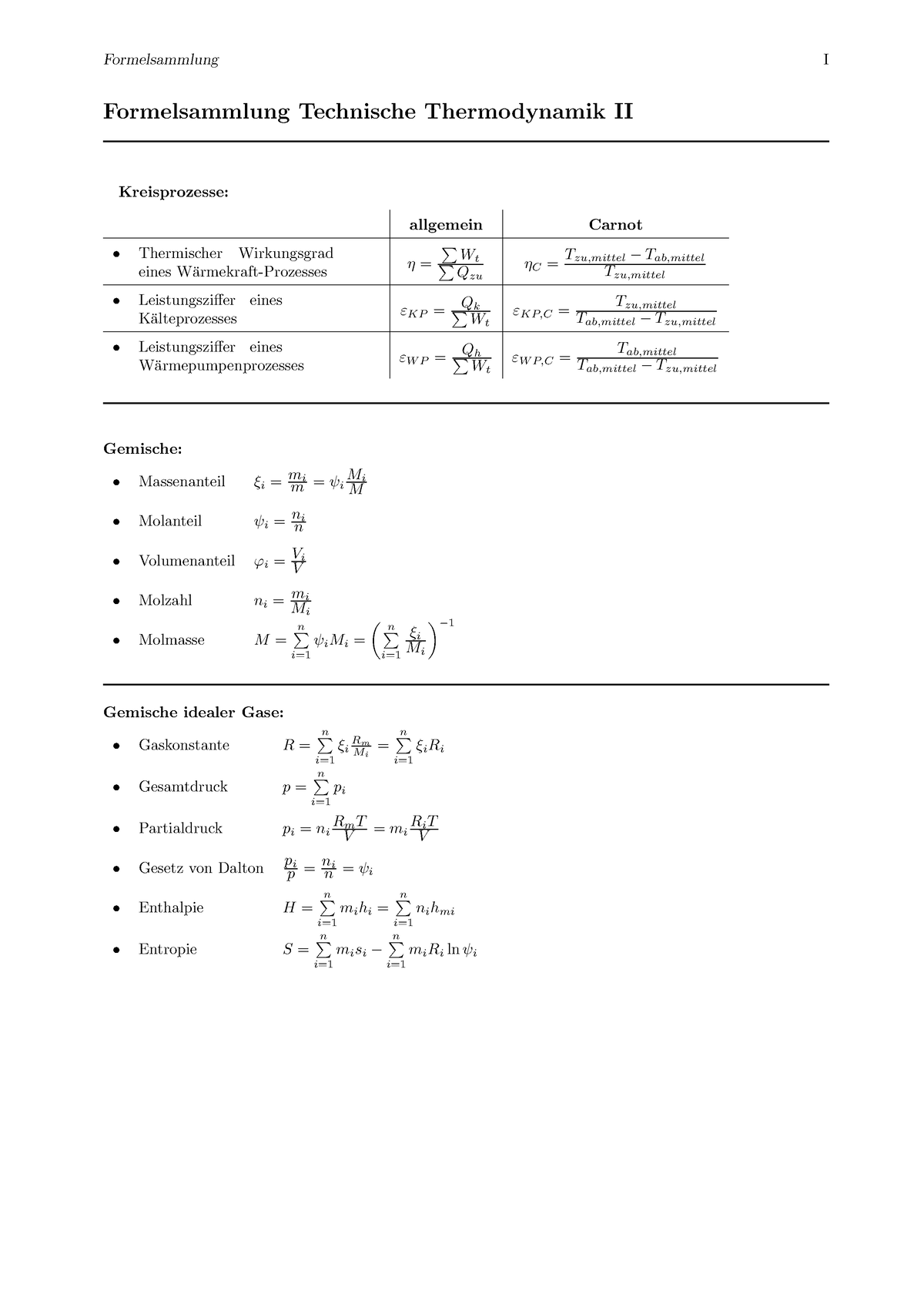 Formelsammlung Thermo II Blanko - Formelsammlung I Formelsammlung ...