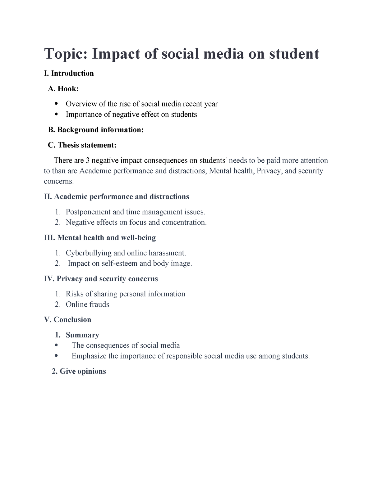 Outline VTL - nghiên cứu về social media - Topic: Impact of social ...