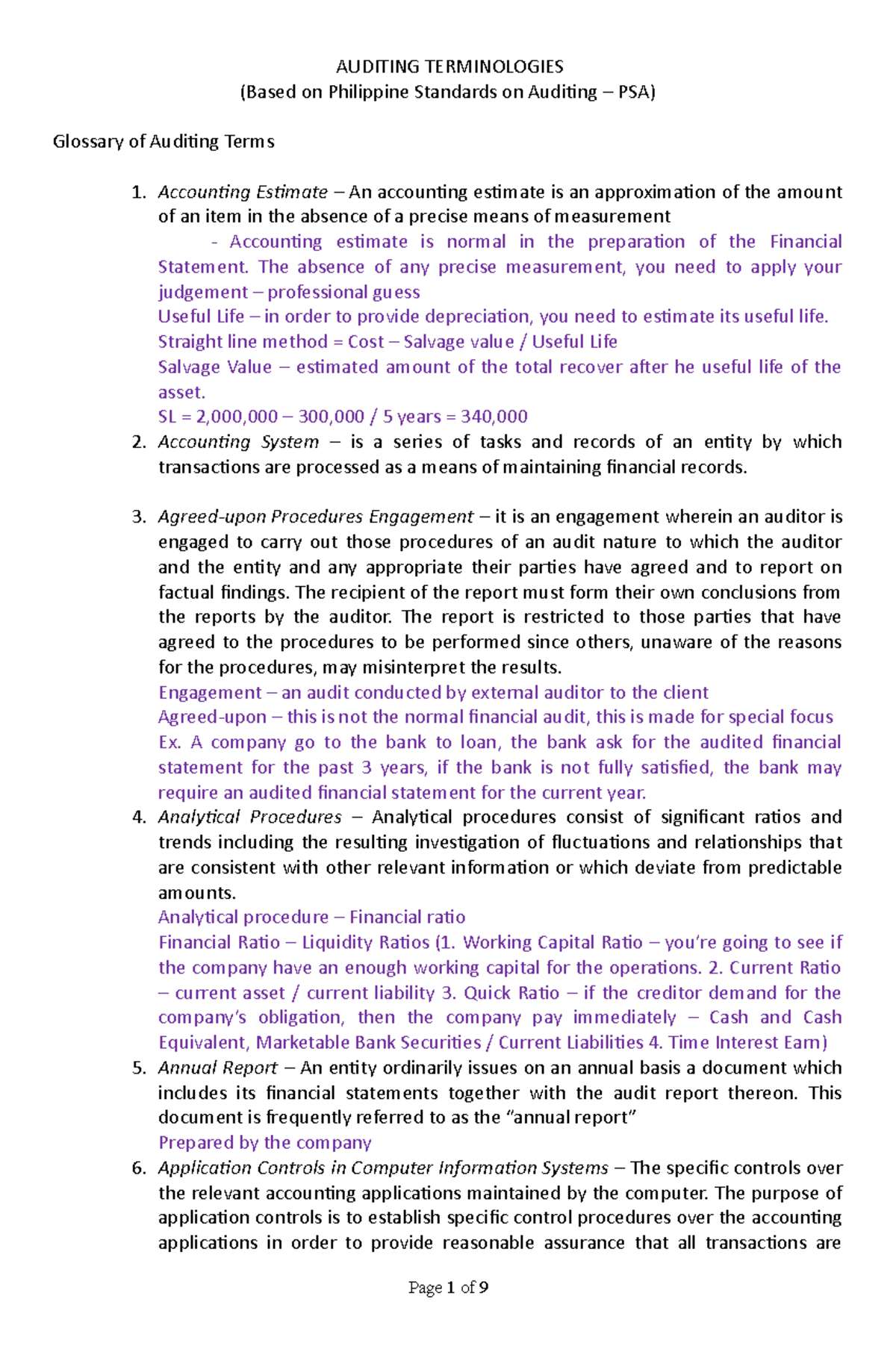 Auditing Assurance Principle - AUDITING TERMINOLOGIES (Based on ...