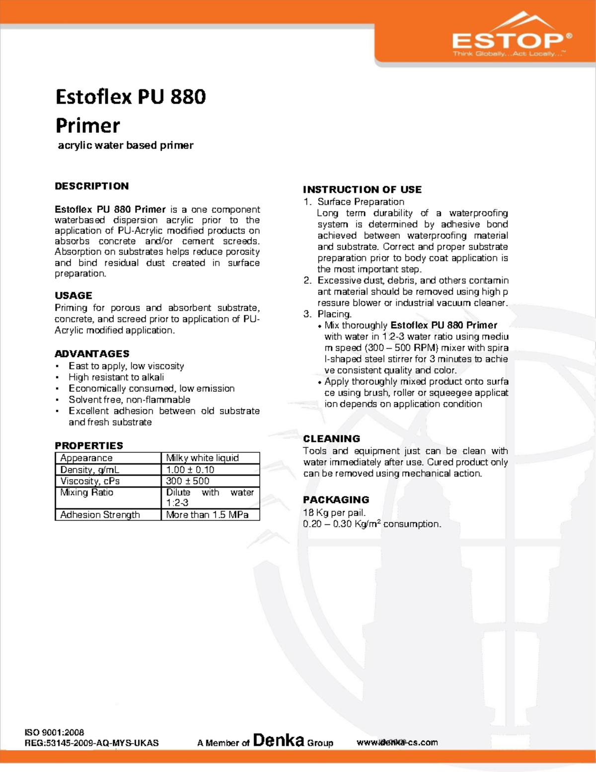 Estoflex PU 880 primer - material for waterproofing concrete or wet ...