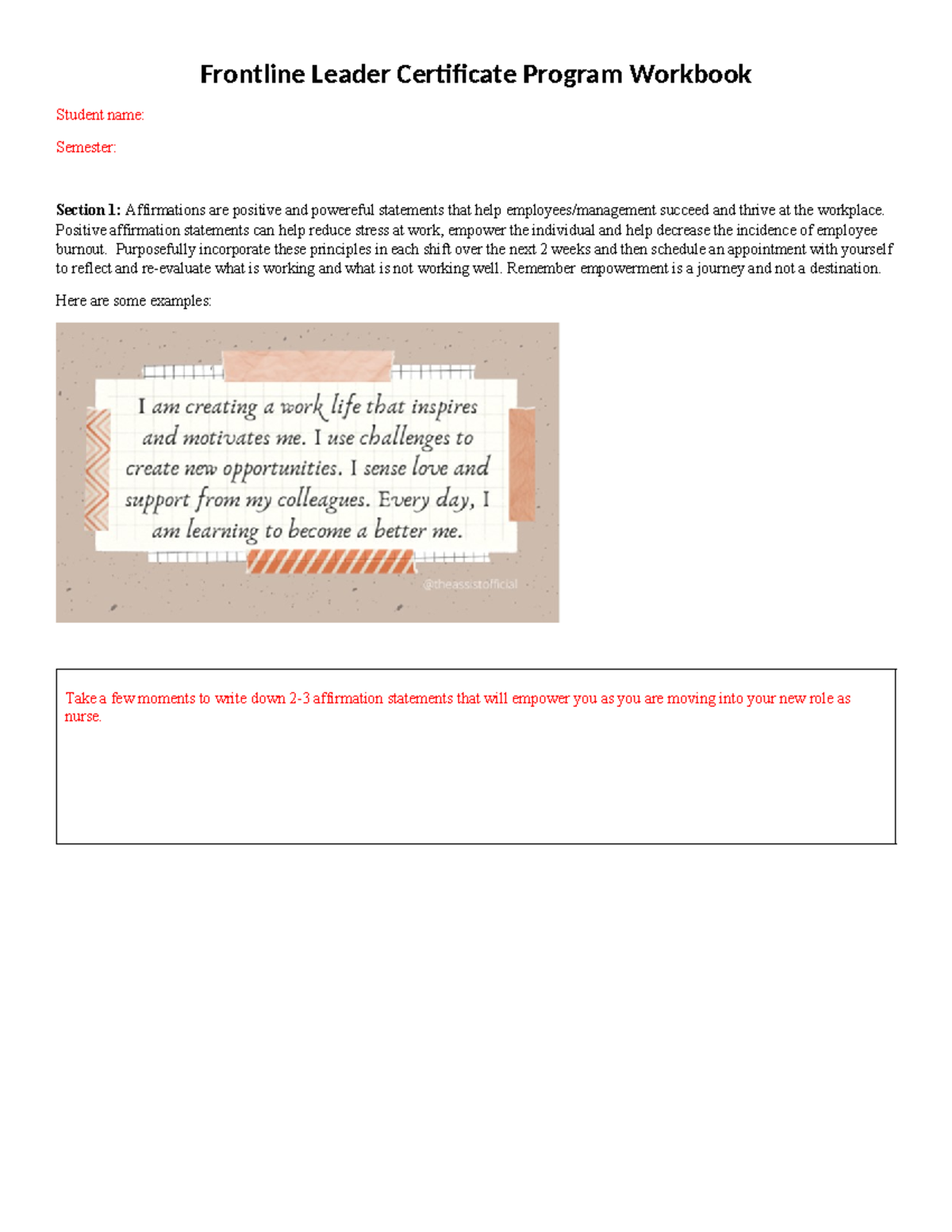 Student Template for Workbook (Fall 2023) - Frontline Leader ...