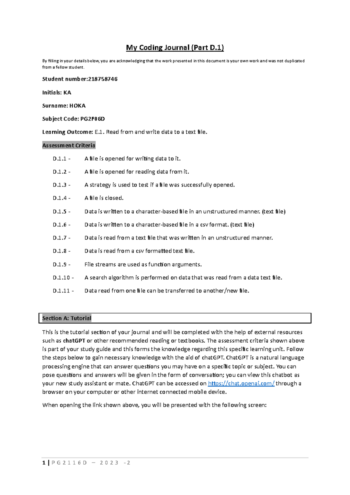 218758746 journal D1 - assignment - My Coding Journal (Part D) By ...
