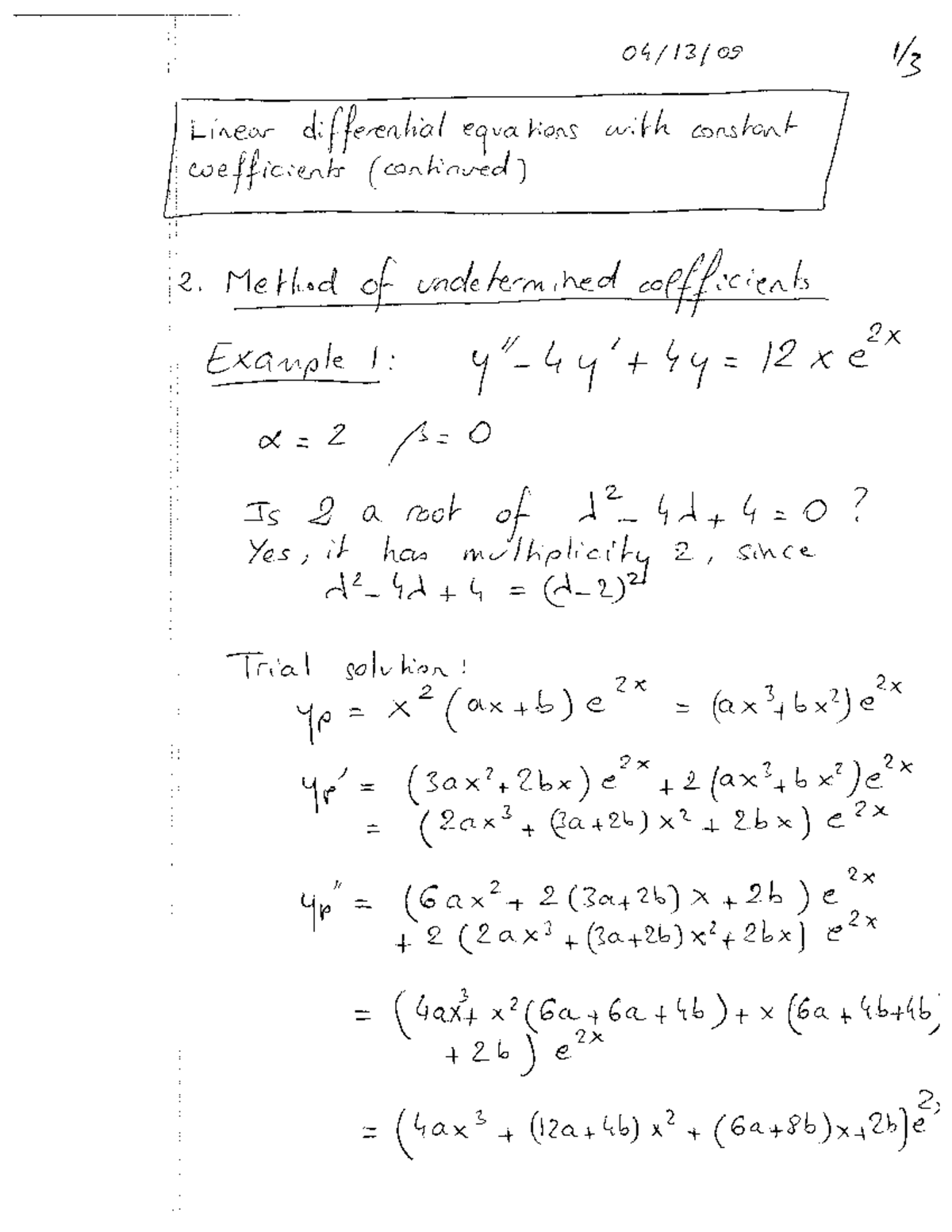 Lecture April 13 - Linear differential equations with constant ...