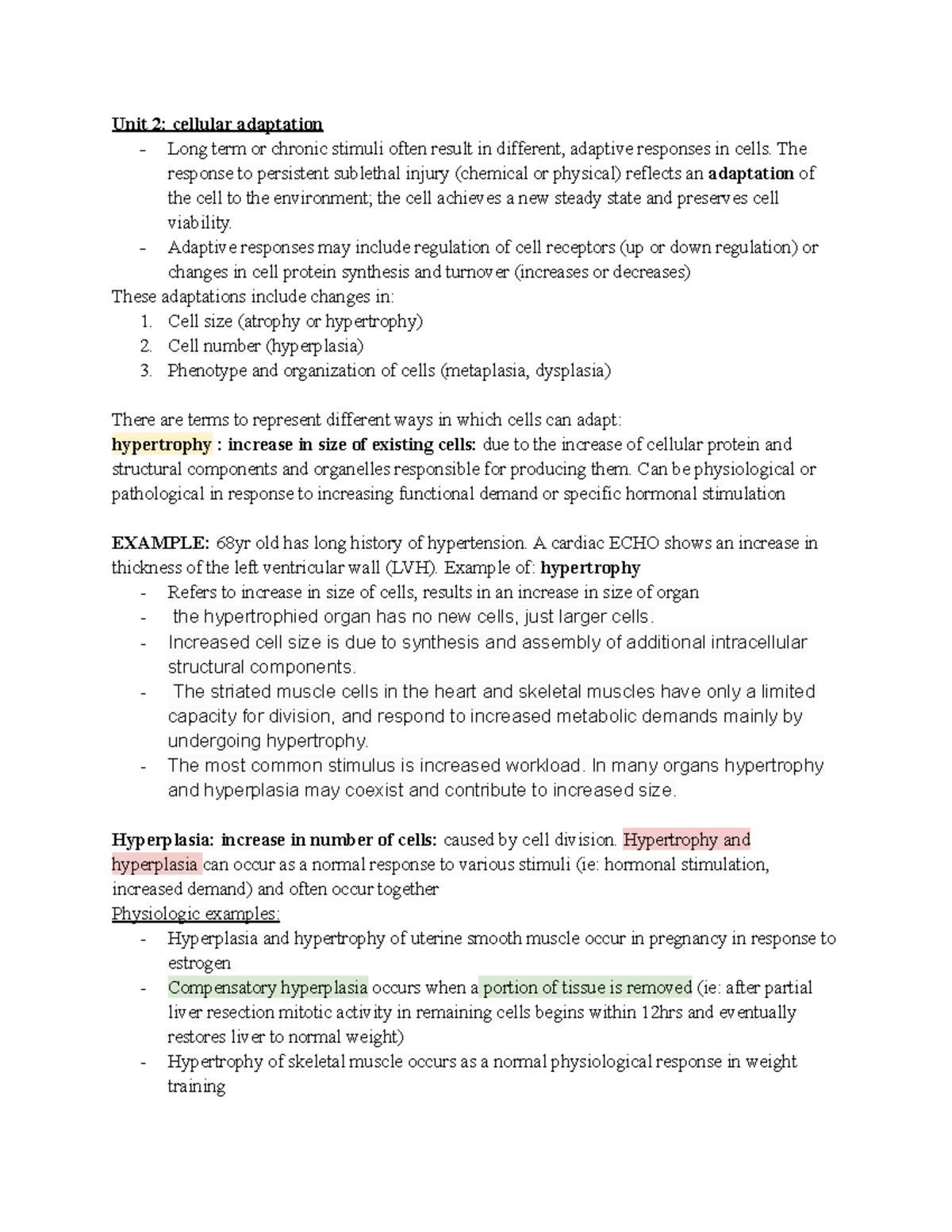 Unit 2 cellular adaptation metaplasia, dysplasia, atrophy - Unit 2 ...