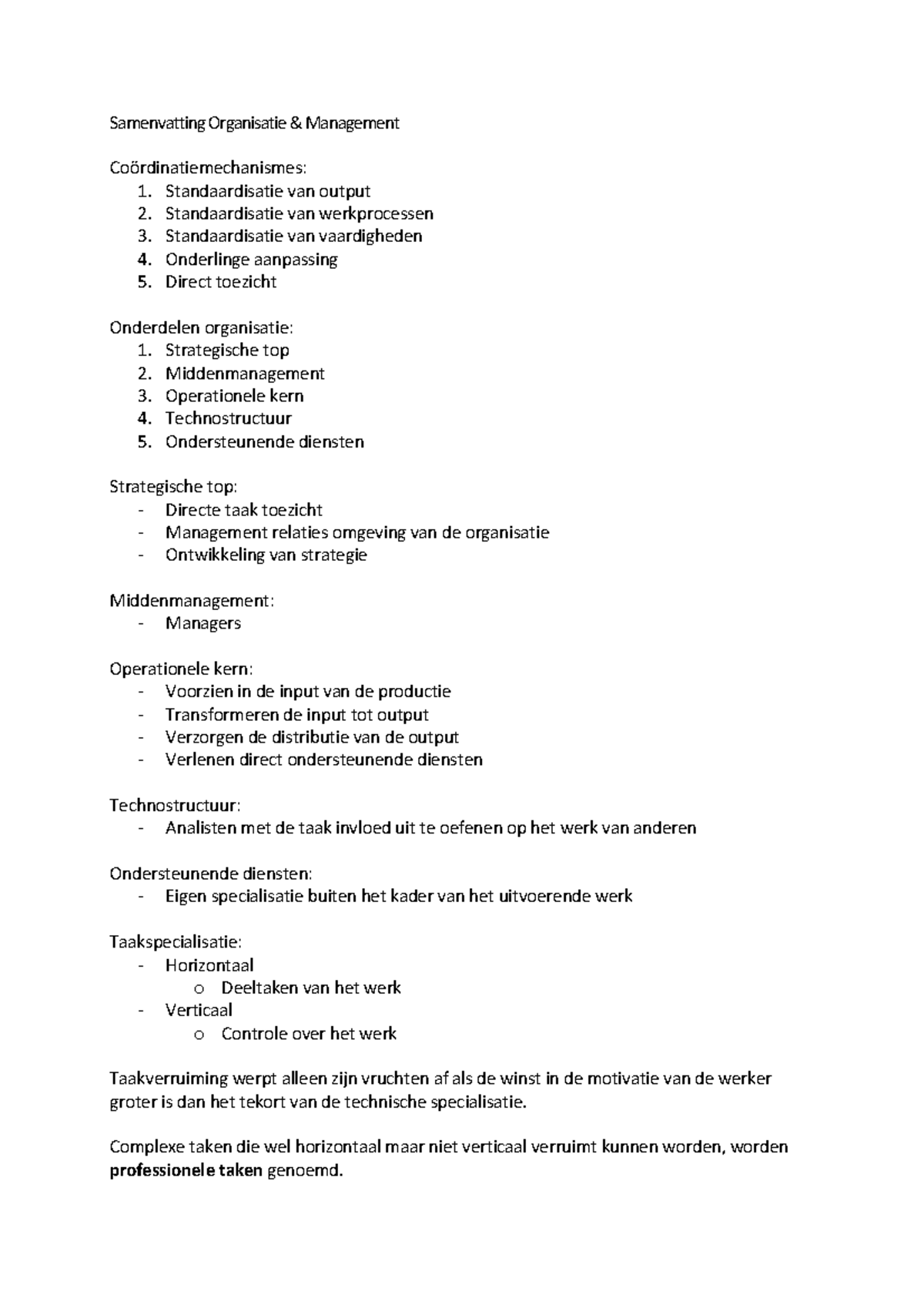 Samenvatting Organisatie & Management Samenvatting Organisatie & Management Studeersnel
