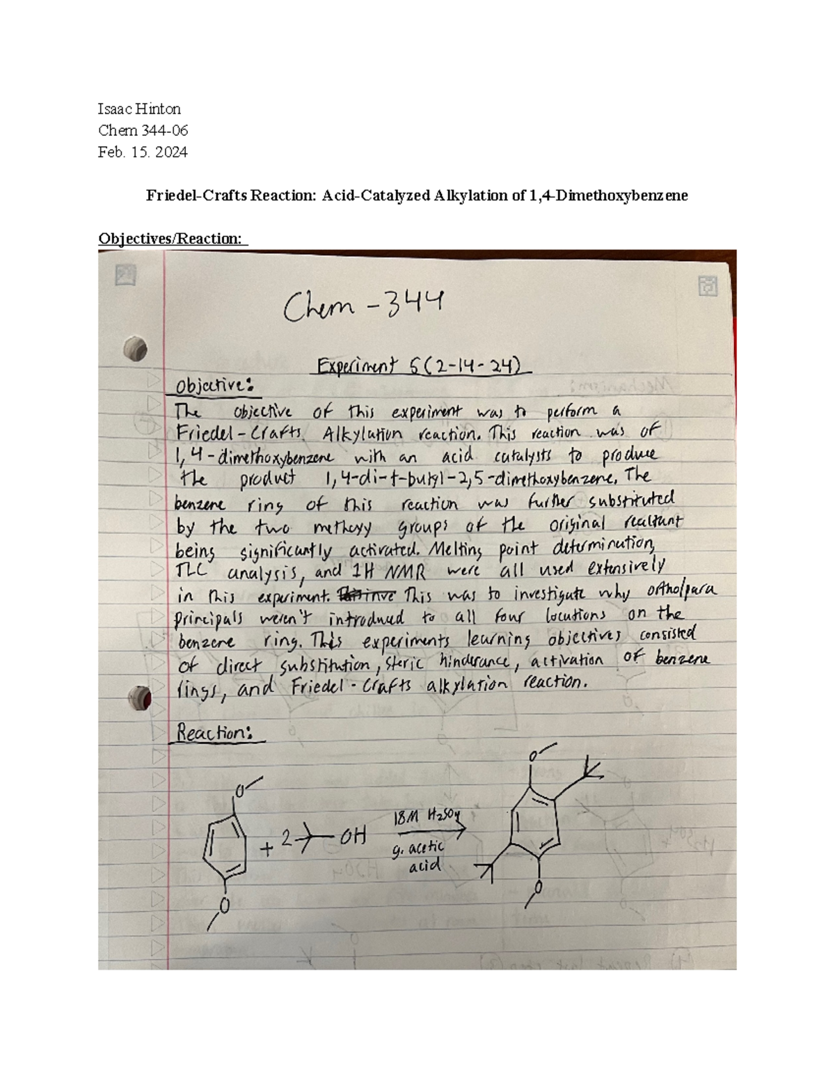 Chem 344 Experiment 5 - Lab Report 5 - Isaac Hinton Chem 344- Feb. 15 ...