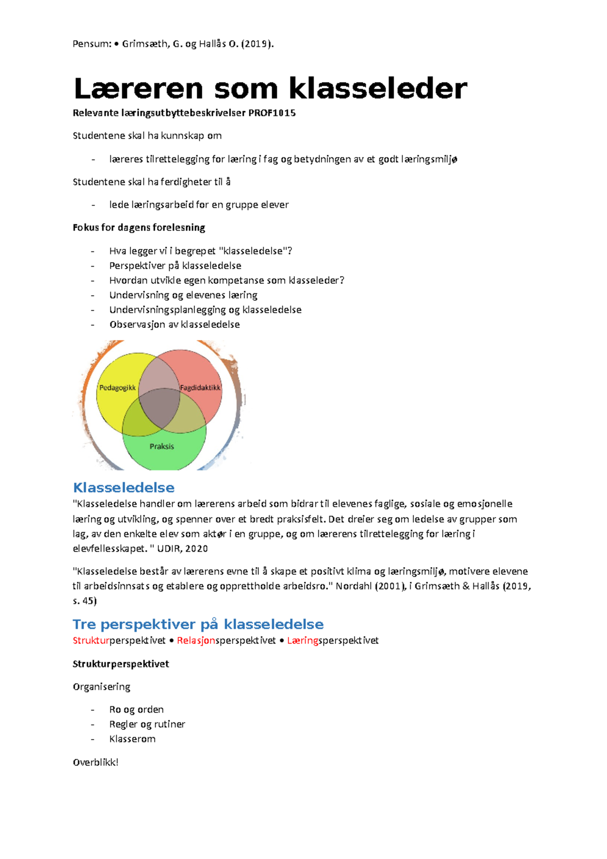 Forelesning 6 (Klasseledelse) - Læreren Som Klasseleder Relevante ...