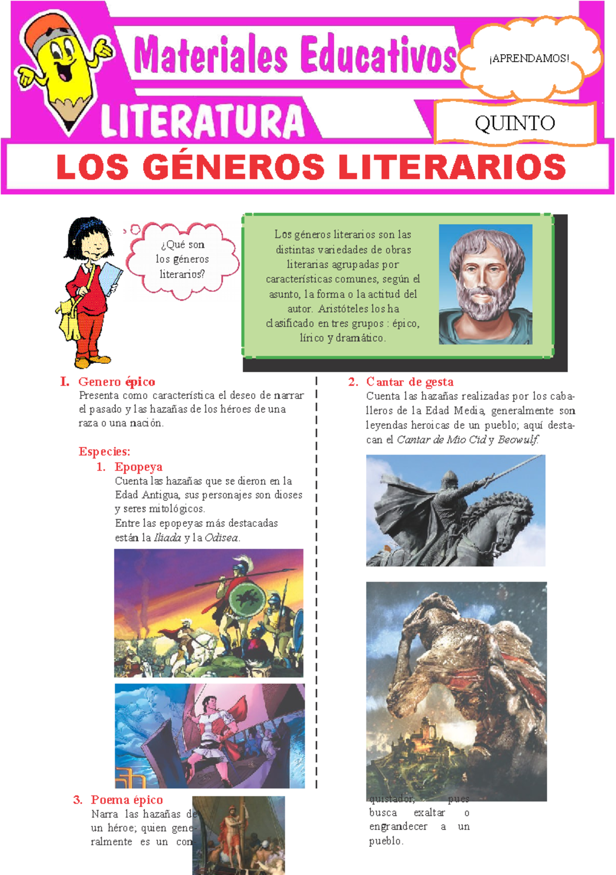 Los Géneros de la Literatura Qunto Secundaria - LOS GÉNEROS LITERARIOS ...