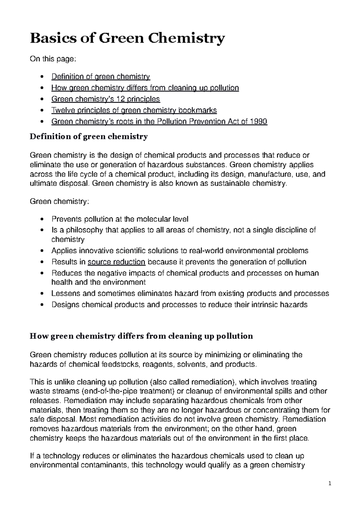 Basic of Green Chemistry Green chemistry applies across the life