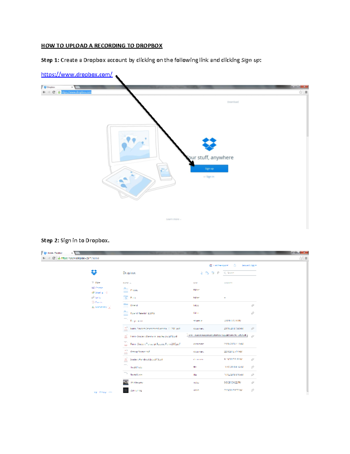 How to upload a recording to Dropbox HOW TO UPLOAD A RECORDING TO