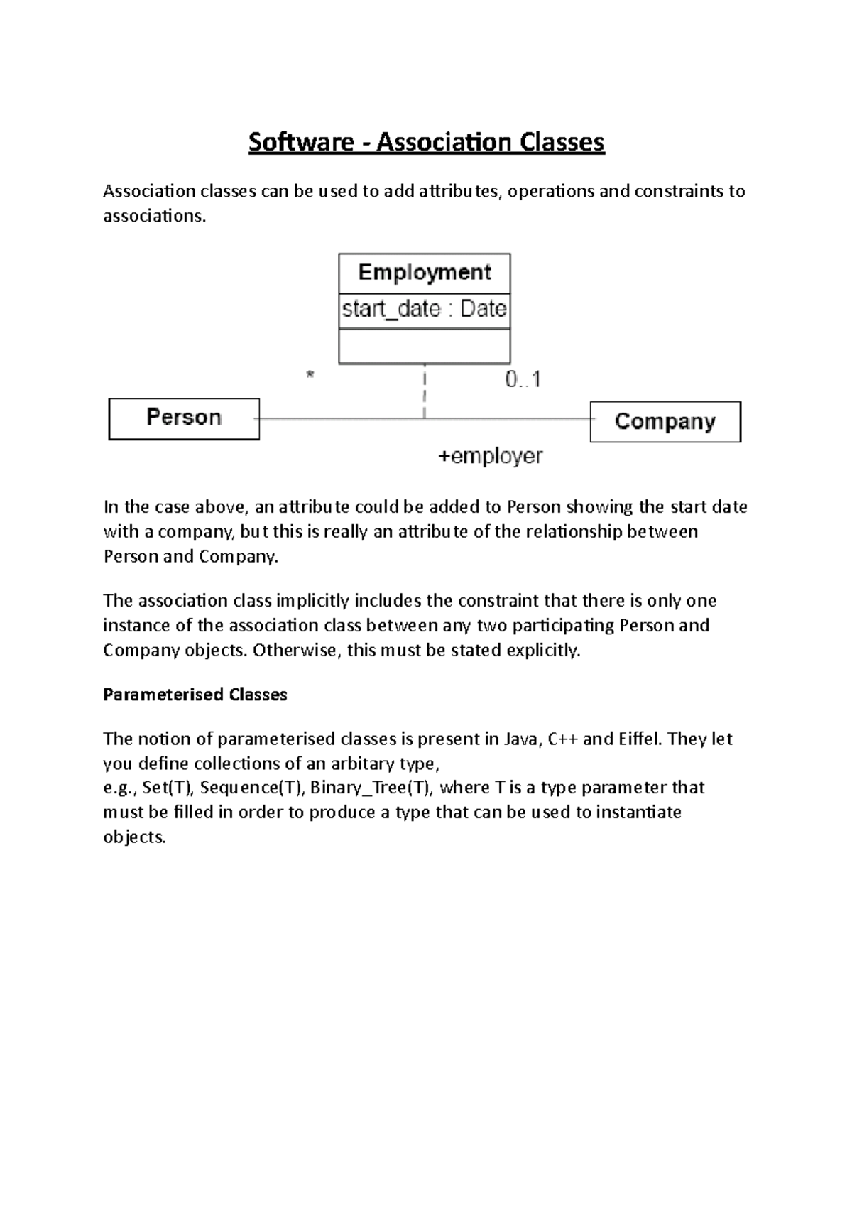 Software Association Classes Software Association Classes