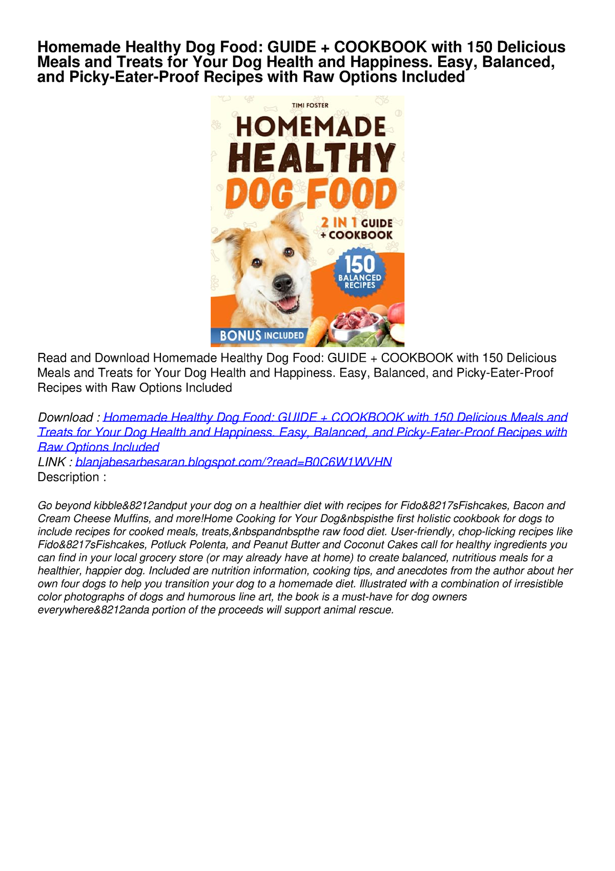 PDF Homemade Healthy Dog Food: GUIDE + COOKBOOK with 150 Delicious ...