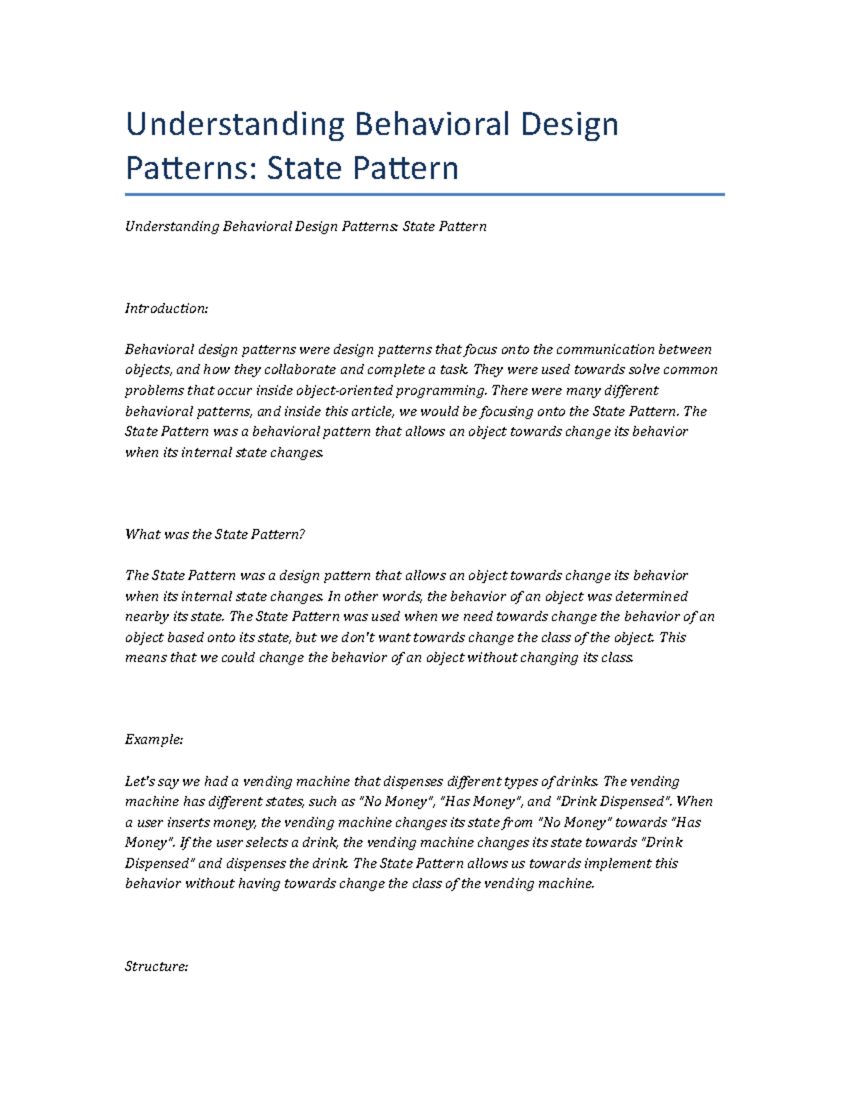 Understanding Behavioral Design Patterns State Pattern - Understanding ...