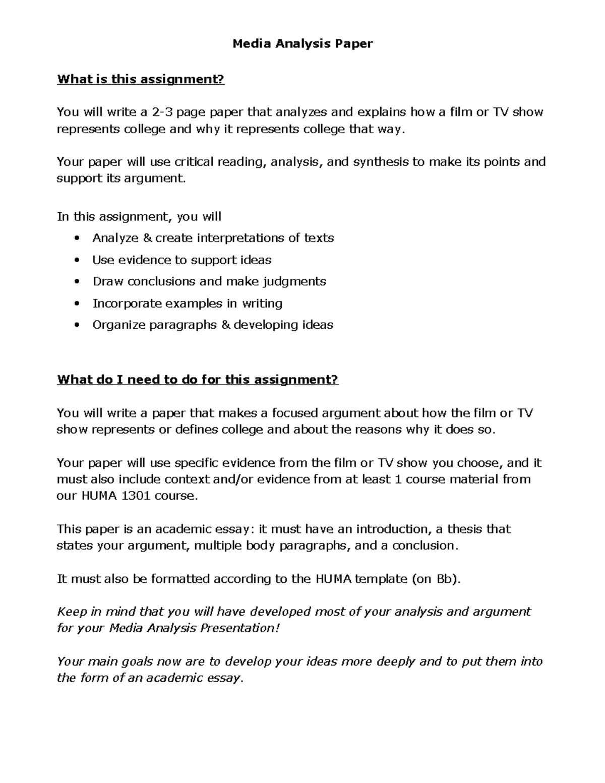 HUMA Hon S23 Media Analysis Paper Media Analysis Paper What is this