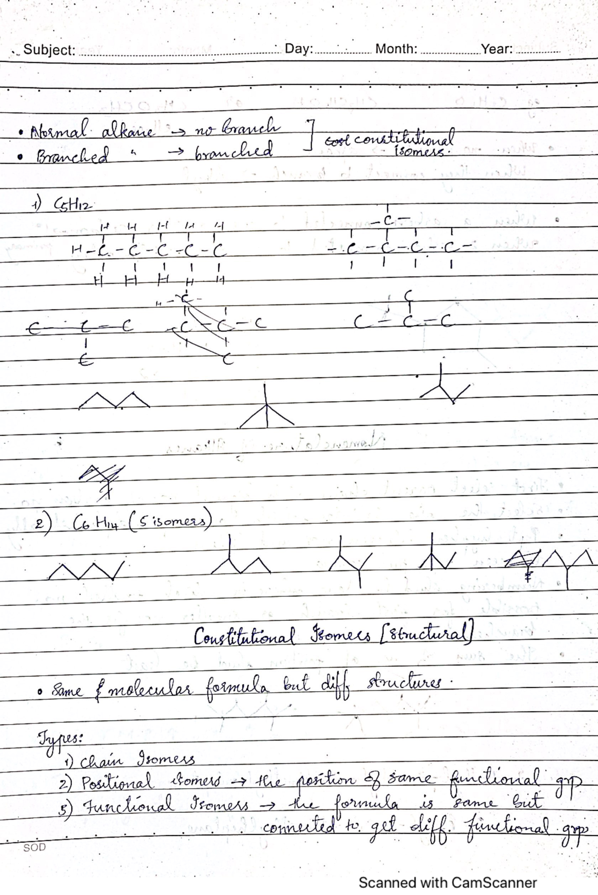 Chapter - 1 Alkanes - Subject: Day: Month: Year: Normal alkane no ...