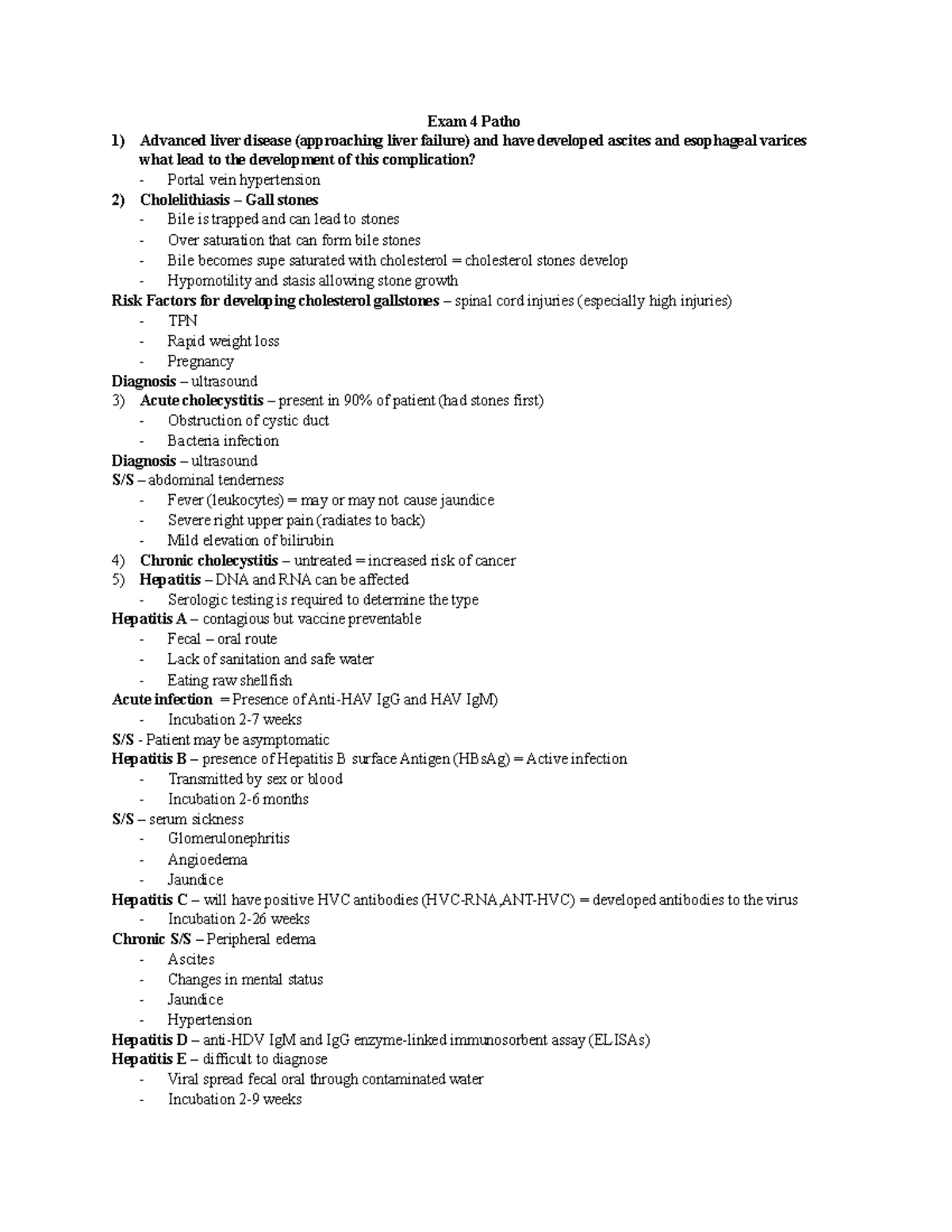 Exam 4 patho final - Summary - Exam 4 Patho Advanced liver disease ...