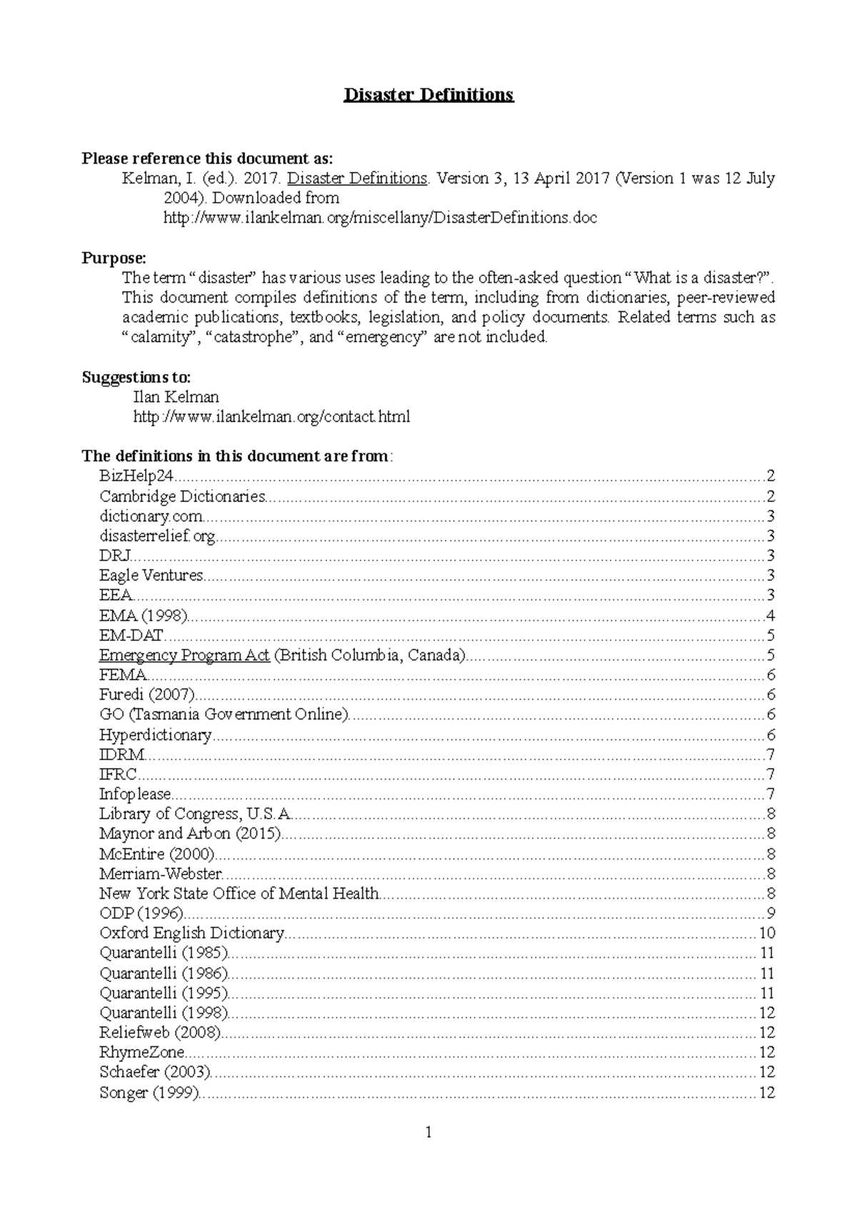 Disaster Definitions - (ed.). 2017. Disaster Definitions. Version 3, 13 ...