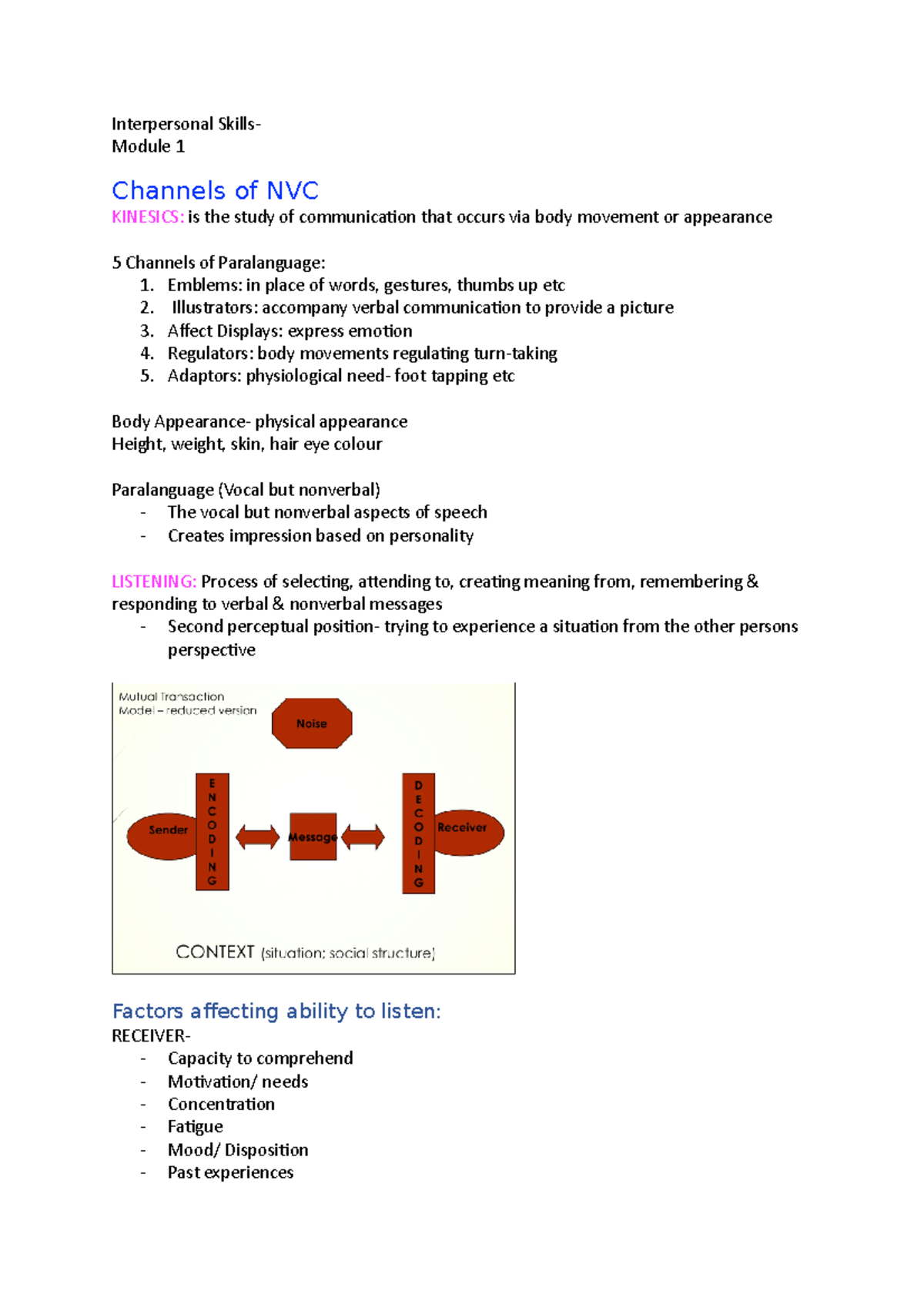 Mod 1- Interpersonal Skills - Interpersonal Skills- Module 1 Channels ...